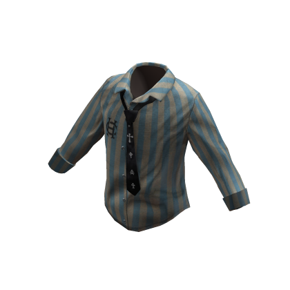 Retro Tie Button Shirt - Teal Striped