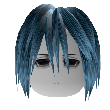 Long blue messy emo anime hair w/ sad face Roblox item
