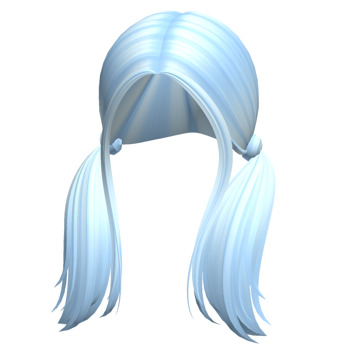 -',ৎ Straight Shaggy Preppy Pigtails in Soft Blue