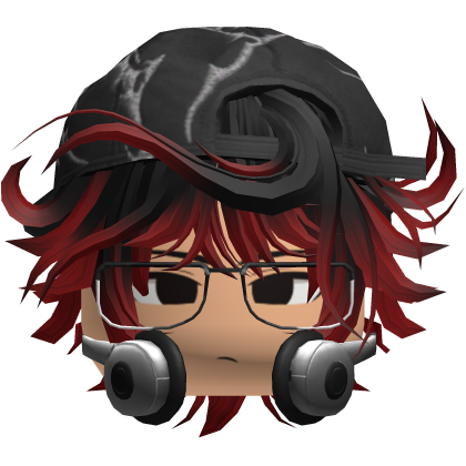 Grunge Moe Black & Red Wavy Hair /w Hat & Glasses