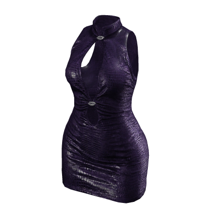 Purple Reptile Leather Mini Halter Dress