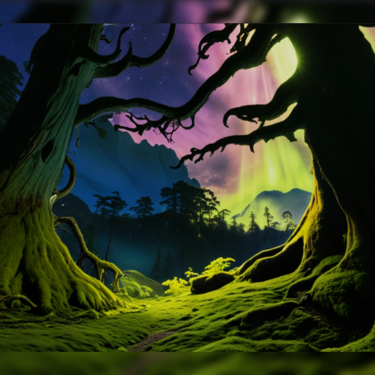 Mystic Forest Aurora Sky