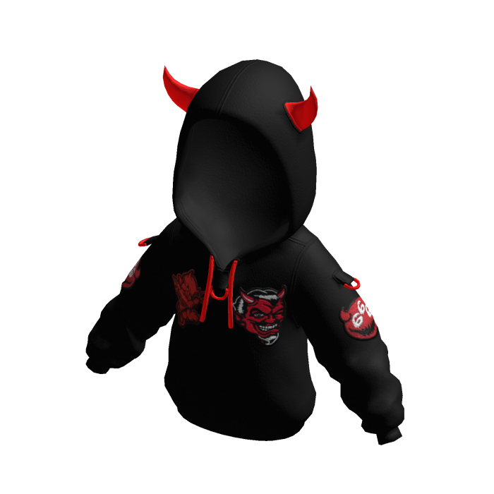 Horned Hoodie Hood Up Black Red Devil