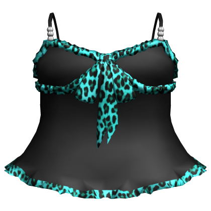 Y2K Gyaru Cyan Leopard Ruffle Baby Doll Dress