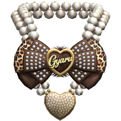 Leopard Brown Gyaru Bedazzled Bow Pearl Necklace 