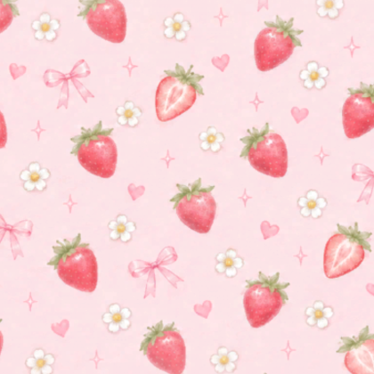 Strawberry Flower Ribbon Background Pink Kawaii