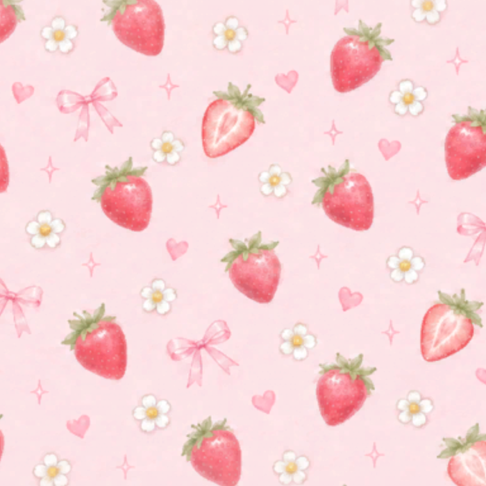 Strawberry Flower Ribbon Background Pink Kawaii
