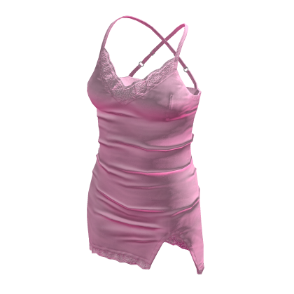 BB Cute Satin Shiny Lace High Cut Dress Pink