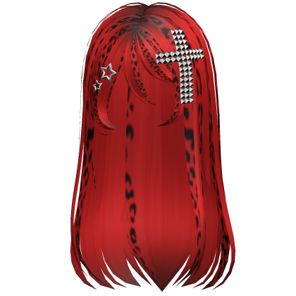 Emo Scene Long Hair w Cross Neon Red Leopard