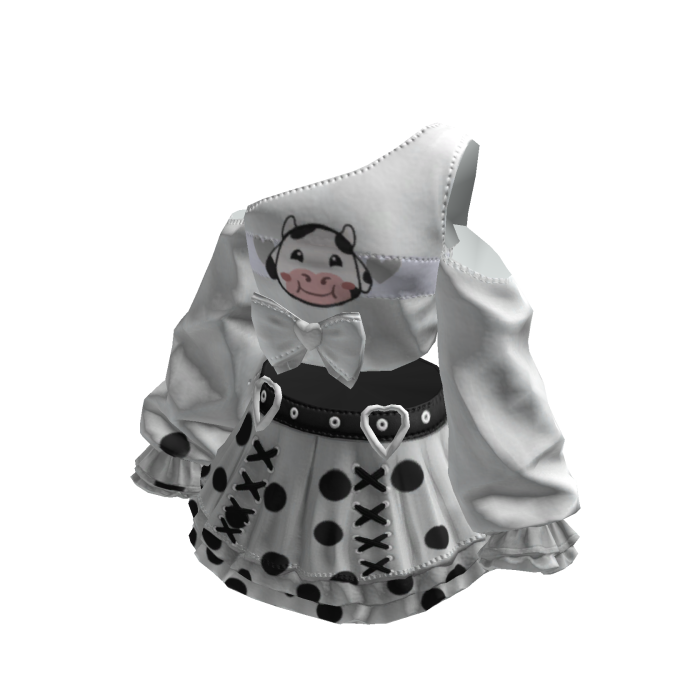 White Cow Kawaii Bowdream Dollcore Shirt&Skirt