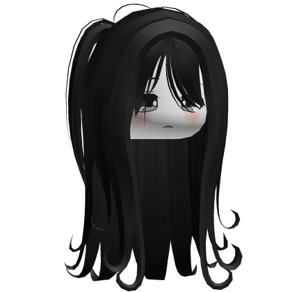 Long black curly hair with ponytail and cute face Roblox item