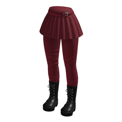 Pleated Skirt with Lace-Up Boots (Burgundy)