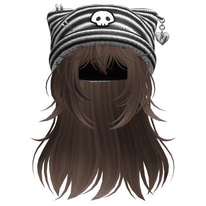Emo Kawaii Skull Beanie W/ Wolfcut Brown V4