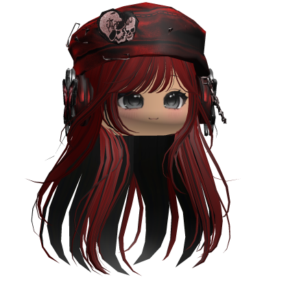 Red Stripes Straight Hair W/ Beret & Chibi Face
