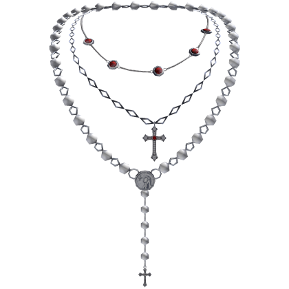 Rosary Jesus Cross Necklace w/ Red