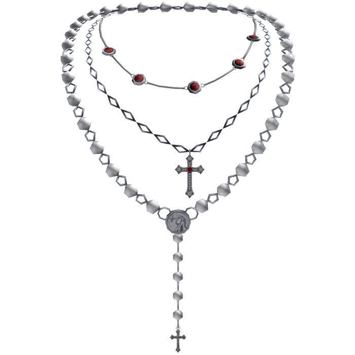 Rosary Jesus Cross Necklace w/ Red