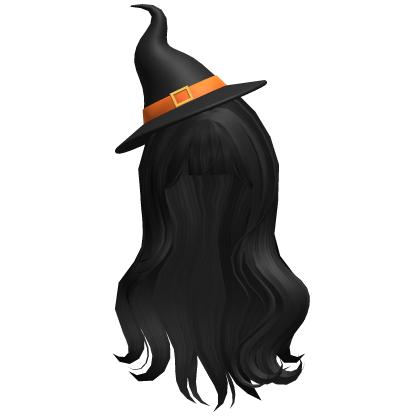 Black Wavy Hair with Halloween Witch Hat