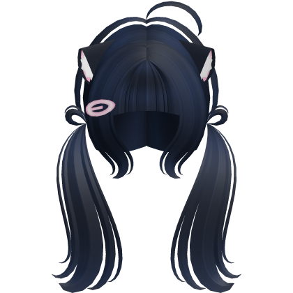 Cute Kitty Pigtails w/ Ears And Clip (Navy Blue)