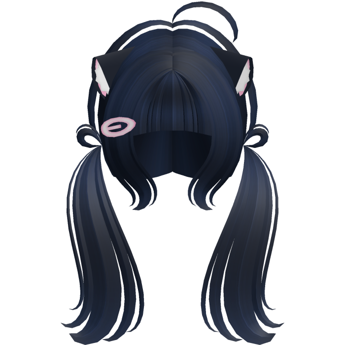 Cute Kitty Pigtails w/ Ears And Clip (Navy Blue)