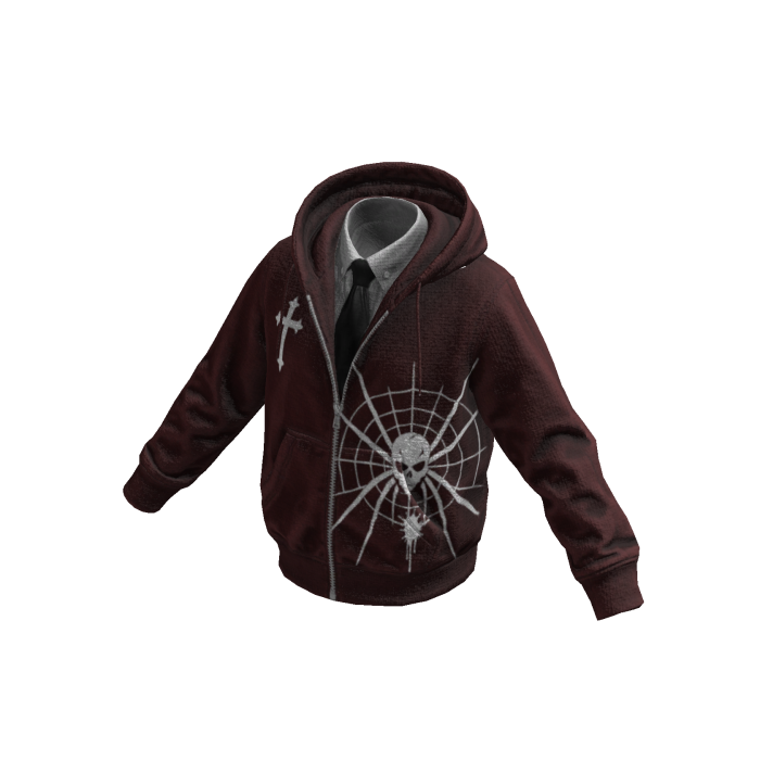 Red Spiderweb Skull Hoodie w/ Tie 