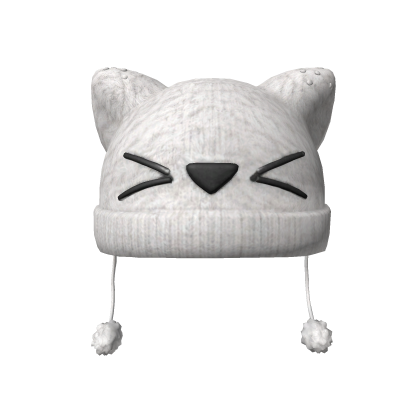 Kawaii sleepy kitty pom pom beanie grey