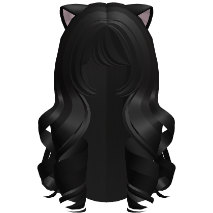 black kawaii sweet long kitty curls hair Roblox item