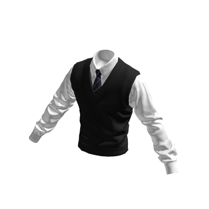 Layered Black/White Knit Vest Shirt w/ Striped Tie