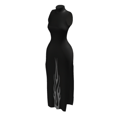 BB Black Sparkle Flame Slit Slip high neck dress