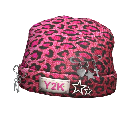 y2k punk igari beanie cap pink leopard print | Roblox Item - Rolimon's