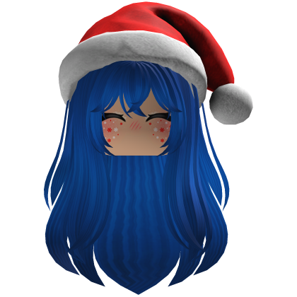 cute fluffy hair a Christmas hat beret (Blue) Roblox item