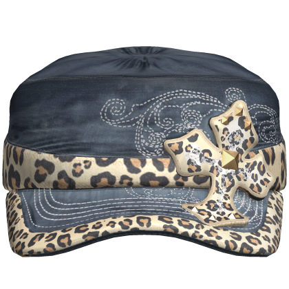 Blue Denim Y2k Leopard Gyaru Cross Cap - Roblox