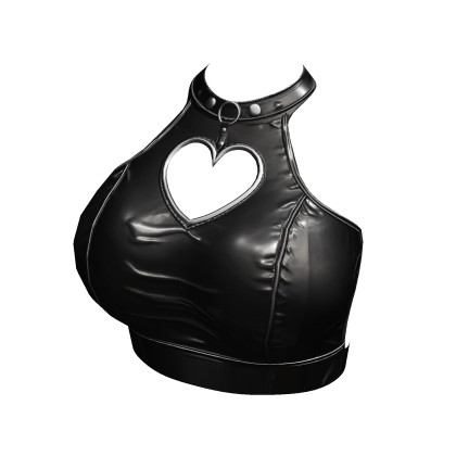 Y2K Heart Cut-out Leather Top Grunge ( BLACK )