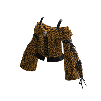 Y2K Goth Lace Up Top w/ Sleeves Leopard thumbnail