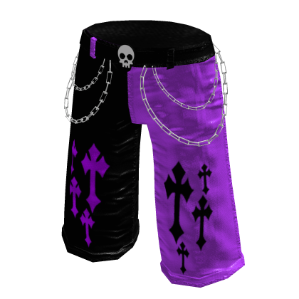 Emo goth cross shorts in black & purple