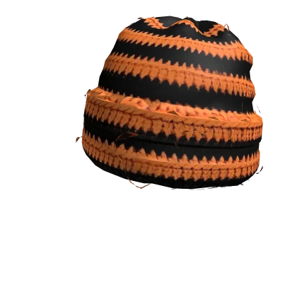 Orange and Black Striped Crochet Beanie Roblox item render