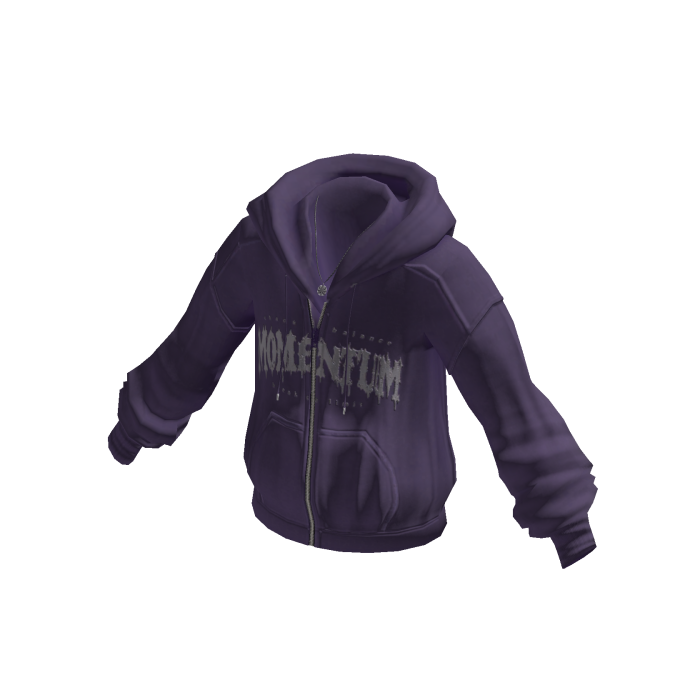 Zip-Up Hoodie w/ Front Text Print (Purple)