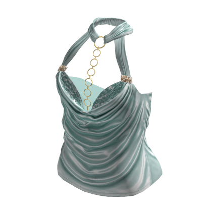 IT GIRL Silk Halter Top w/ Gold Chain (Green)