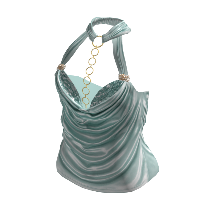 IT GIRL Silk Halter Top w/ Gold Chain (Green)