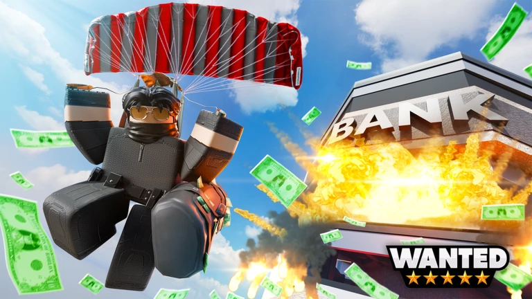 ภาพโปรโมตทางการ Wanted แสดงโจรกางร่มชูชีพหนีธนาคารที่เกิดระเบิด