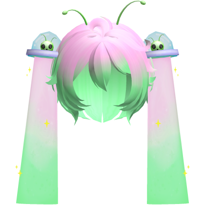 👽 Cute Silly Alien UFO Pigtails Hair Pink Green
