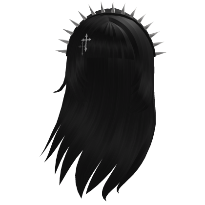Black Gothic Hair with Studded Headband and Cross Roblox item