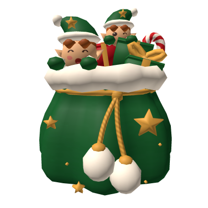 Christmas Green Santa Claus's Sack With Elves