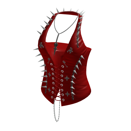 Spiked Lace Up Halter Corset (Red)