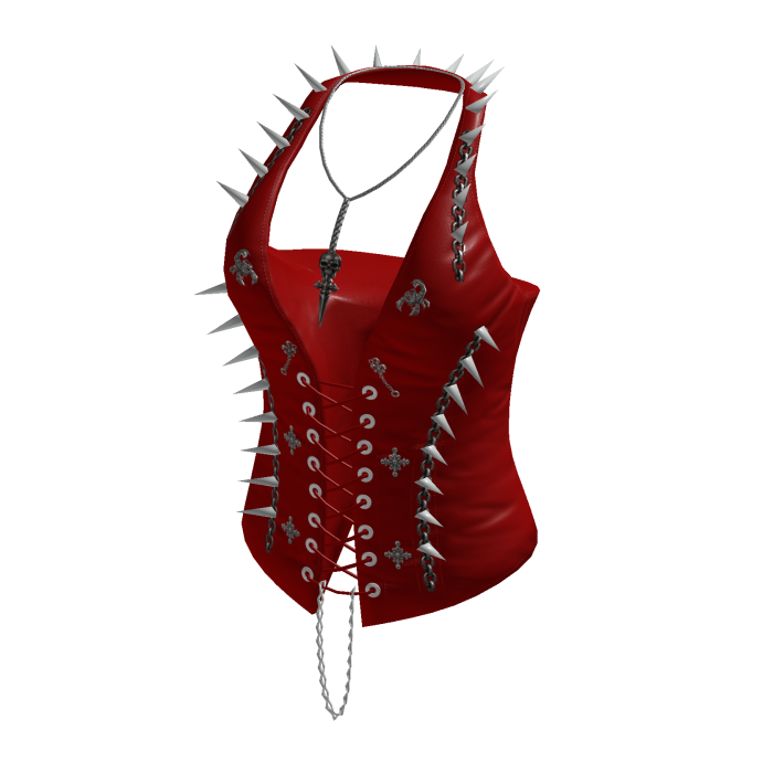 Spiked Lace Up Halter Corset (Red)