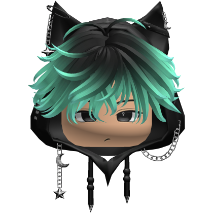 Cute Black And Teal hair Y2K cat-ear hoodie anime Roblox item