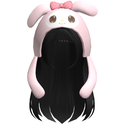 Cute long black hair with Pink hat with bow thumbnail