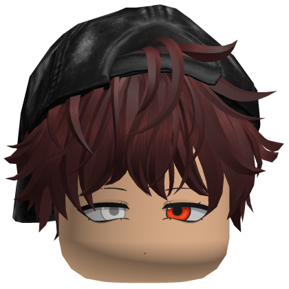 Red Messy Emo Hair w Y2K Cap Red Anime Eyes