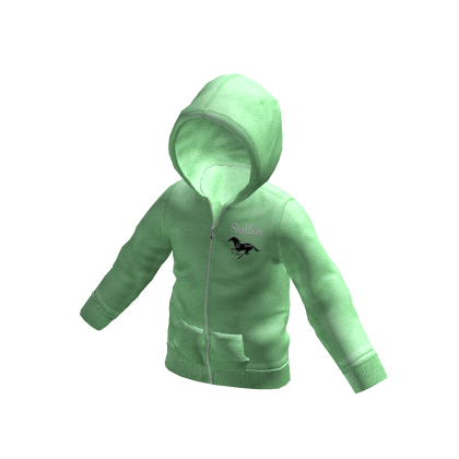 Embossed Stallion Hoodie Hood On In Mint Green thumbnail