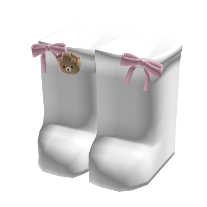Kawaii Pink Ribbon Bear Knee Socks (White)