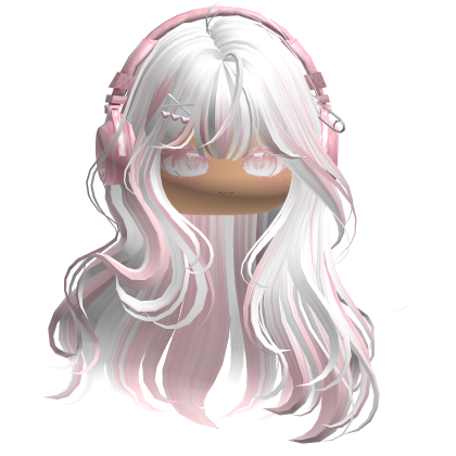 Cute Straight Hair w/ Headphones (White&Pink) Roblox item